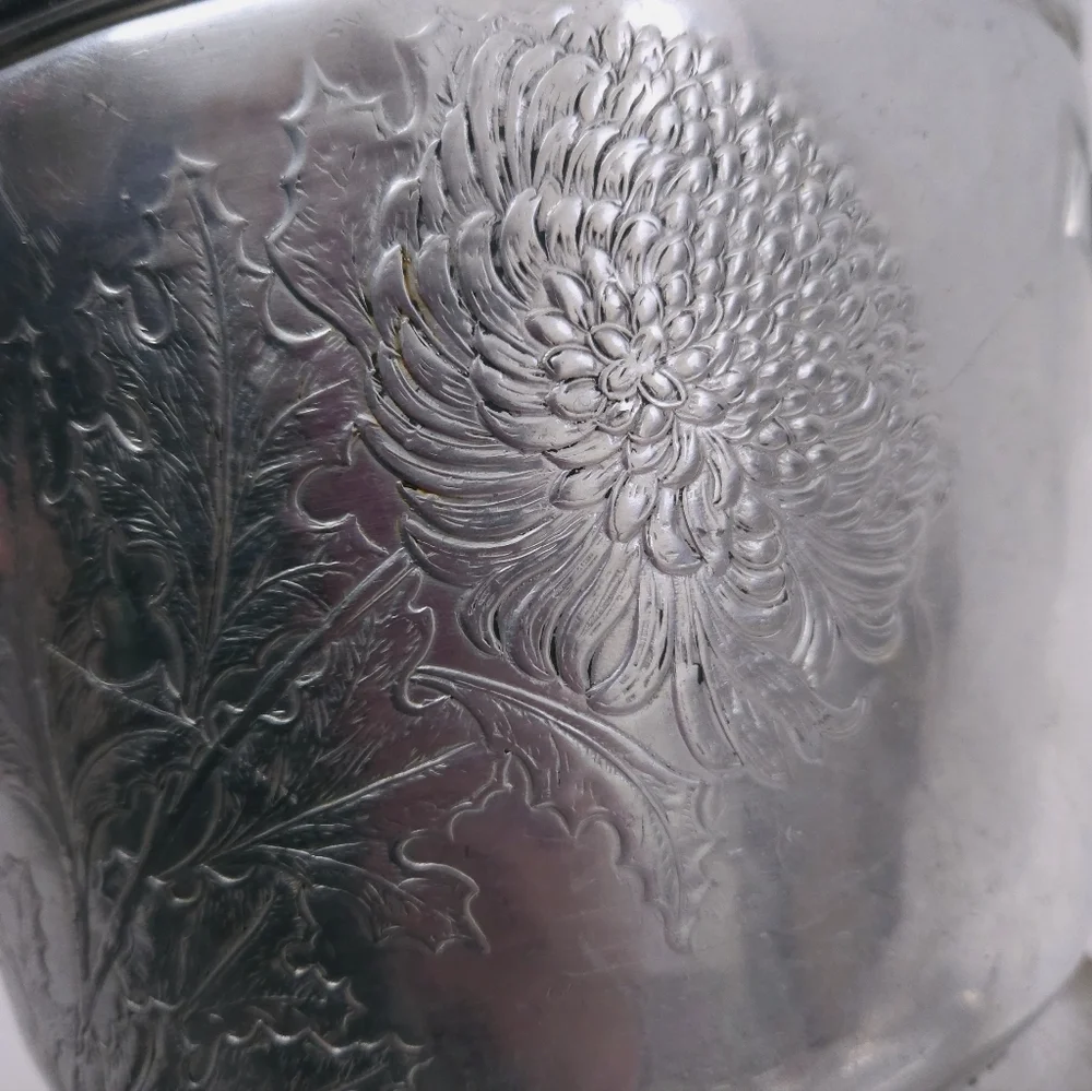 Vintage 1950s Continental Hammered Aluminum Chrysanthemum Ice Bucket